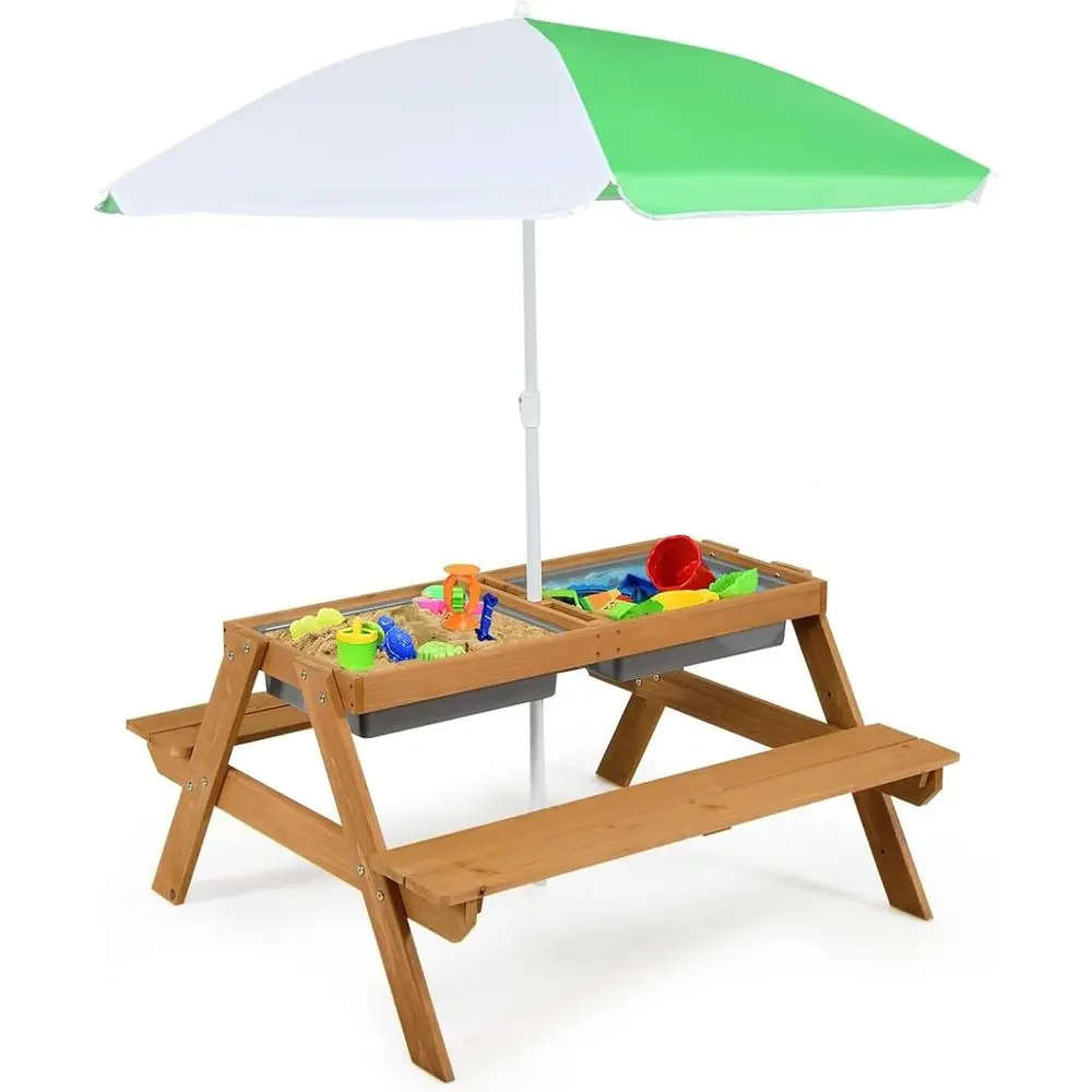 Kids Outdoor Umbrella For Table - Деревянный столик 4-в-1 для игр с