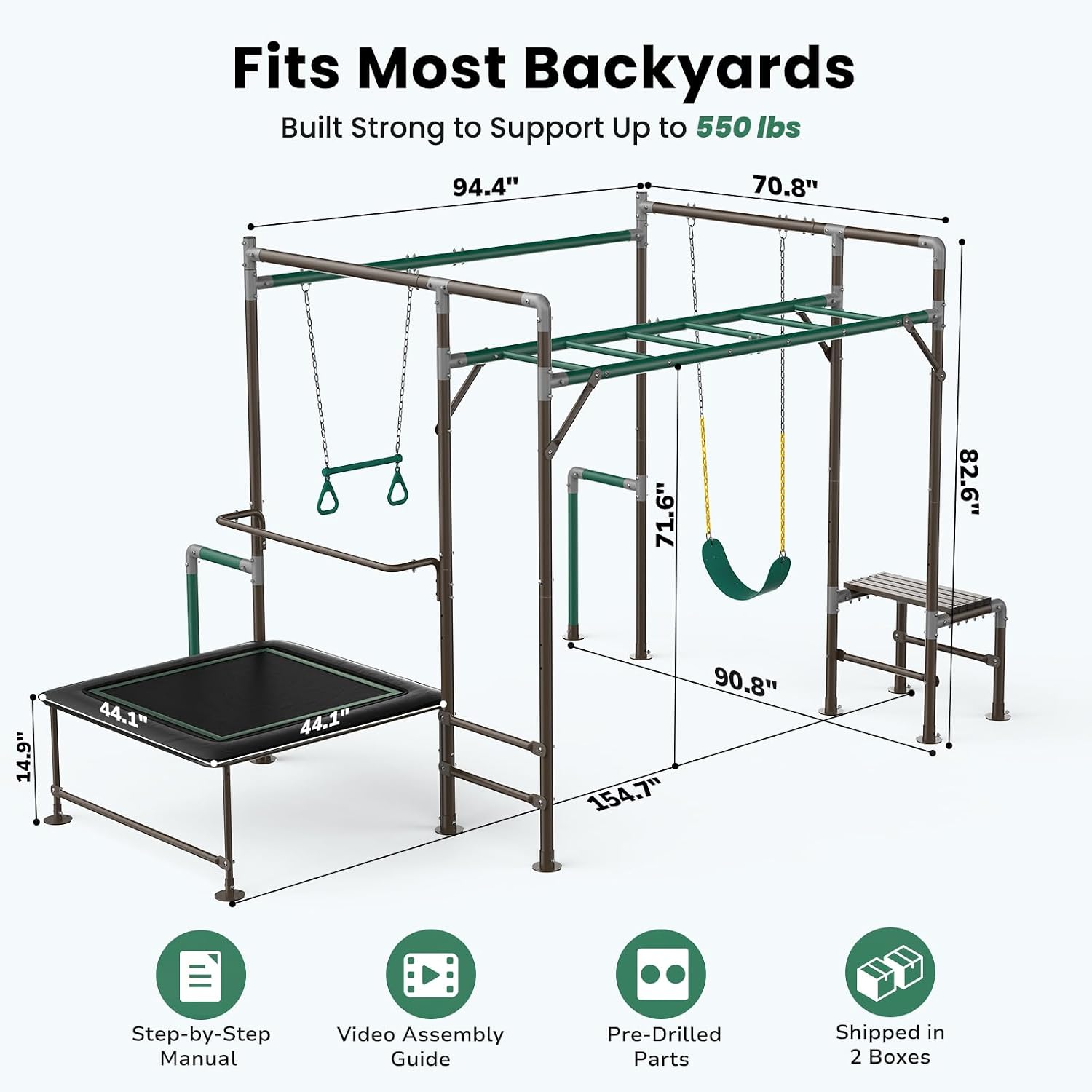 Kids Outdoor Jungle Gym - Уличный игровой комплекс с перекладинами, качелями-каскадами