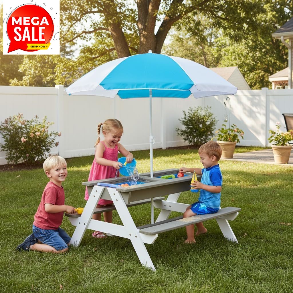 Kids Outdoor Umbrella For Table - Детский стол для пикника, деревянный стол